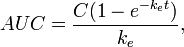 AUC = \frac{C (1 - e^{-k_e t})}{k_e},