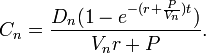 C_n = \frac{D_n (1 - e^{-(r+\frac{P}{V_n})t})}{V_n r + P}.